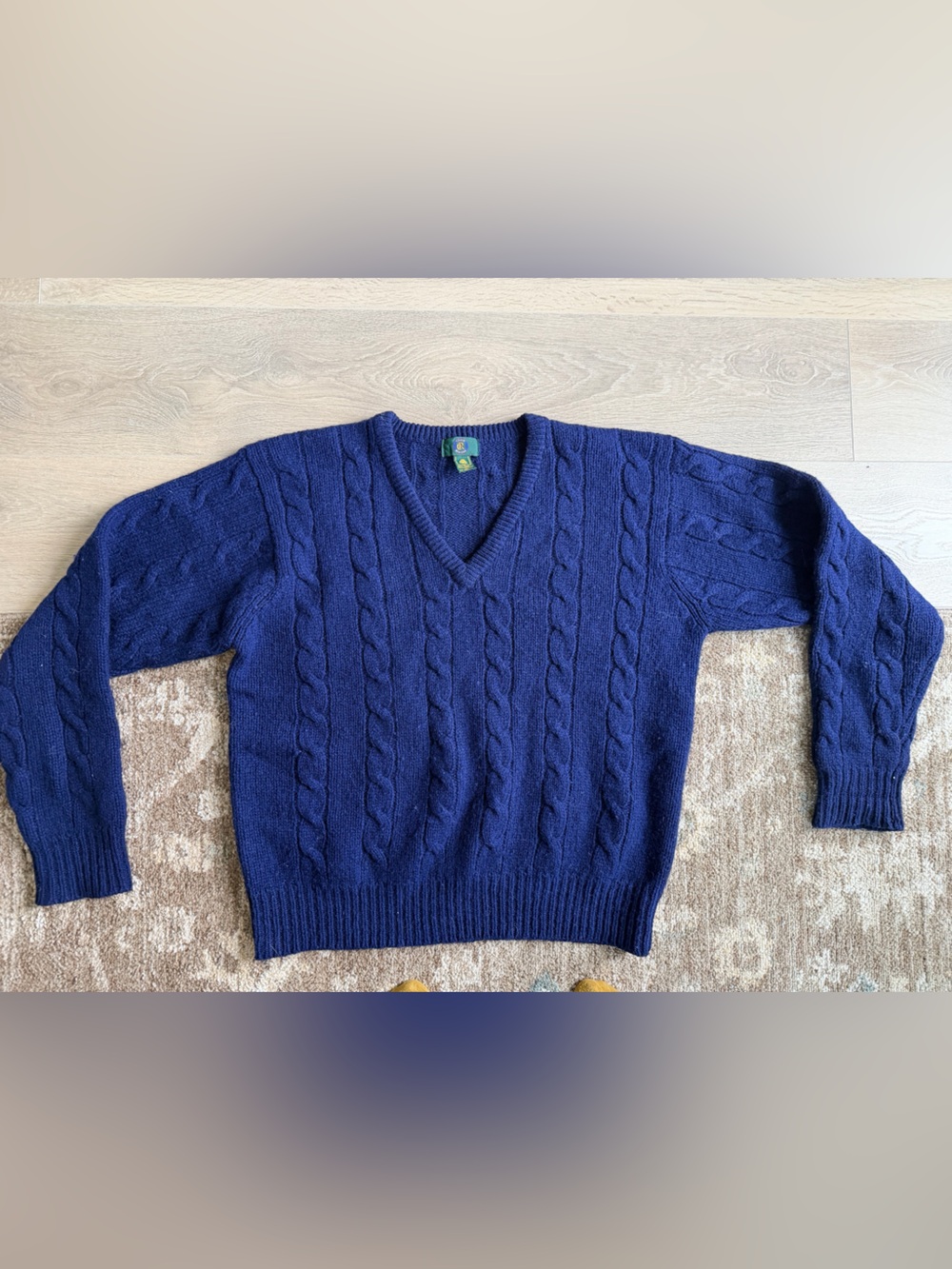 Vintage Deep Blue Cable V-Neck Sweater